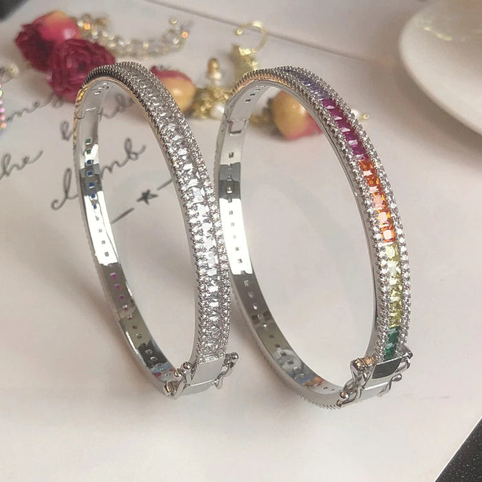 WPB Advanced Colorful Zircon Bangle Women Diamond Rainbow bangles Female Platinum Plated Luxury Jewelry Bright Design Girl Gift