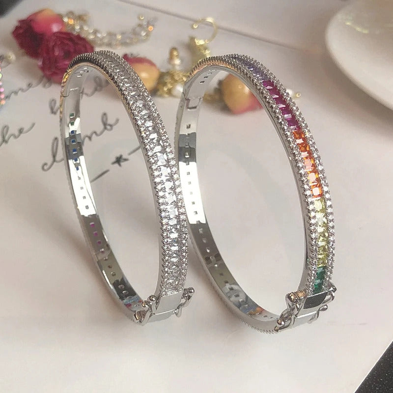 WPB Advanced Colorful Zircon Bangle Women Diamond Rainbow bangles Female Platinum Plated Luxury Jewelry Bright Design Girl Gift