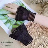 Women Short Arm Sleeves Lace Wrist Cuffs Bracelets Solid Black White Gloves Gothic Fingerless Gloves Bowknot Fashion Glove1