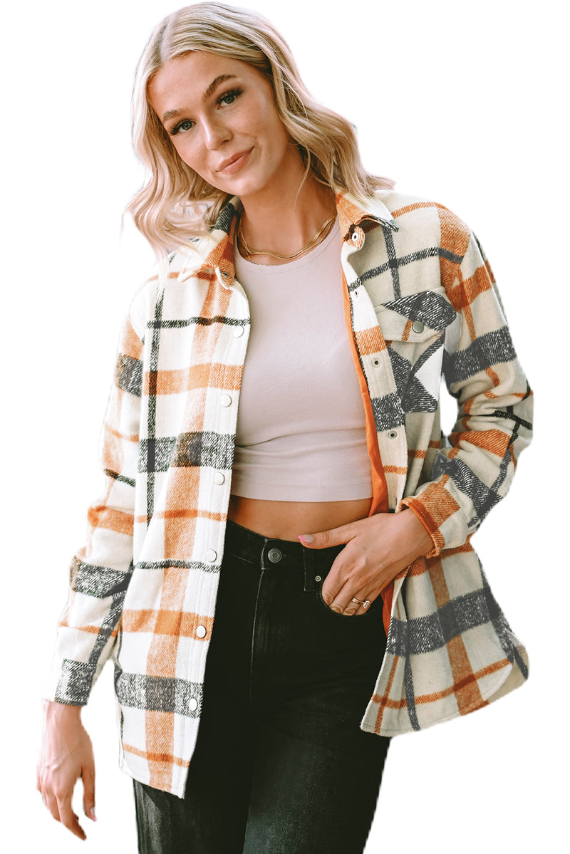 Plaid Print Turn Down Collar Buttoned Shacket