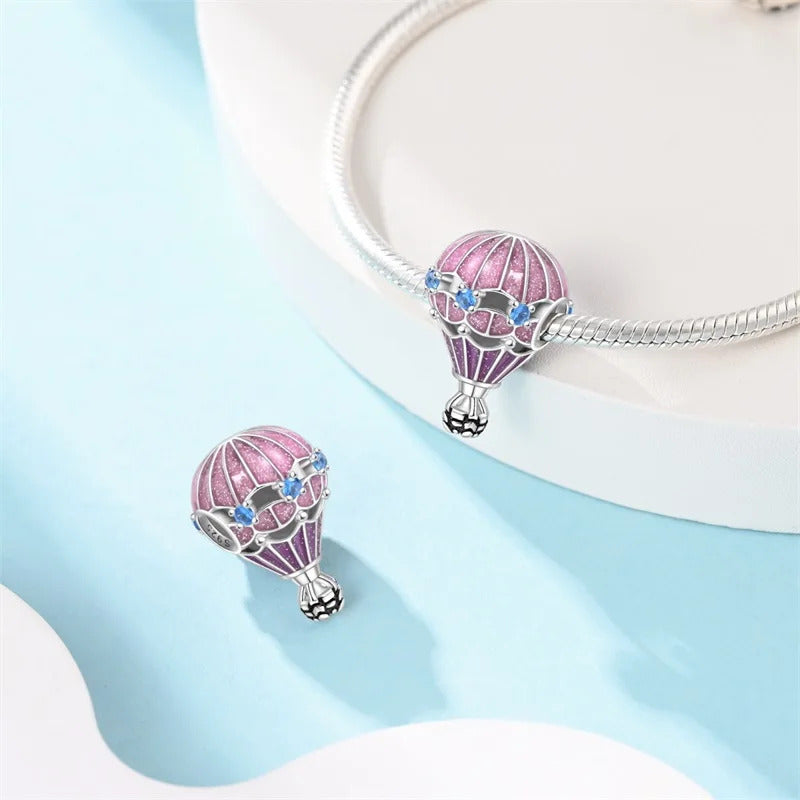 Fit Pandora Original Bracelets 925 Sterling Silver House Astronaut Puzzle Colorful Hot Air Balloon Charms Beads DIY Jewelry