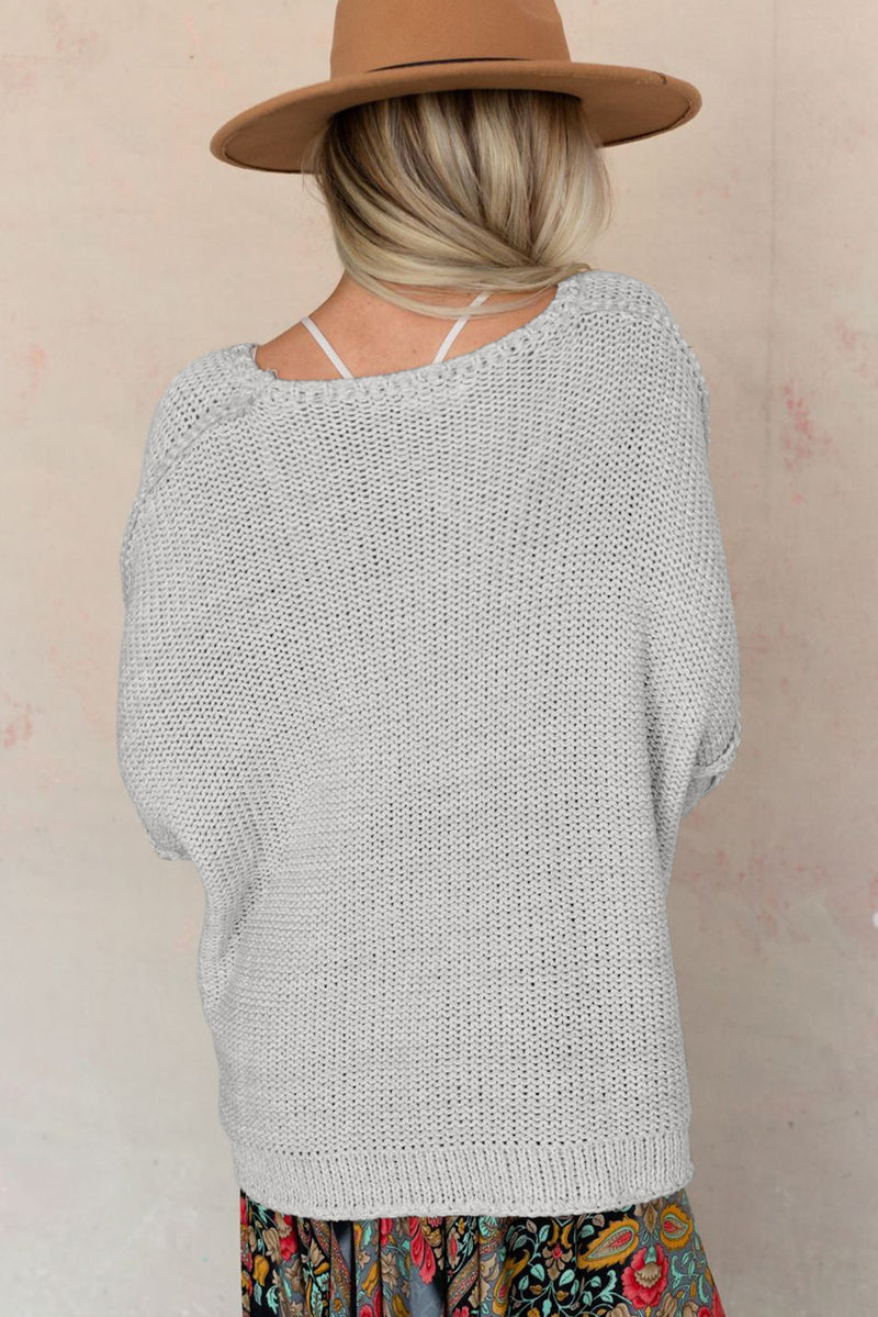 Beige Slouchy Textured Knit Loose Sweater