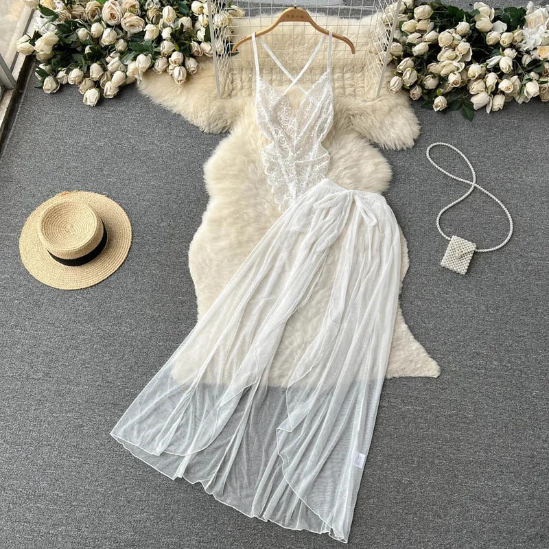 Sexy Slim Chinese Cheongsam Halter Nightwear Lingerie Halter Hollow Tassel Sleeveless Strap Dress Erotic Women Nightgown Pajama