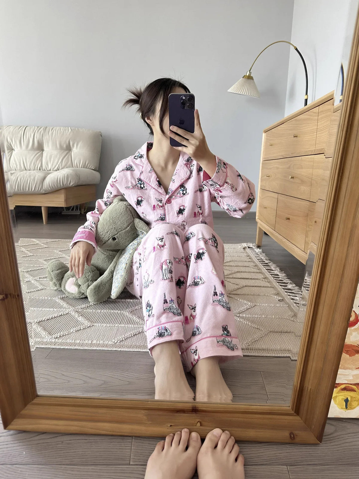 100% Cotton Pajamas for Women Loose Cartoon Long Sleeve Pants Loungewear Women 2 Piece Set Pj Women Outfit Sleepwear Set Pijamas