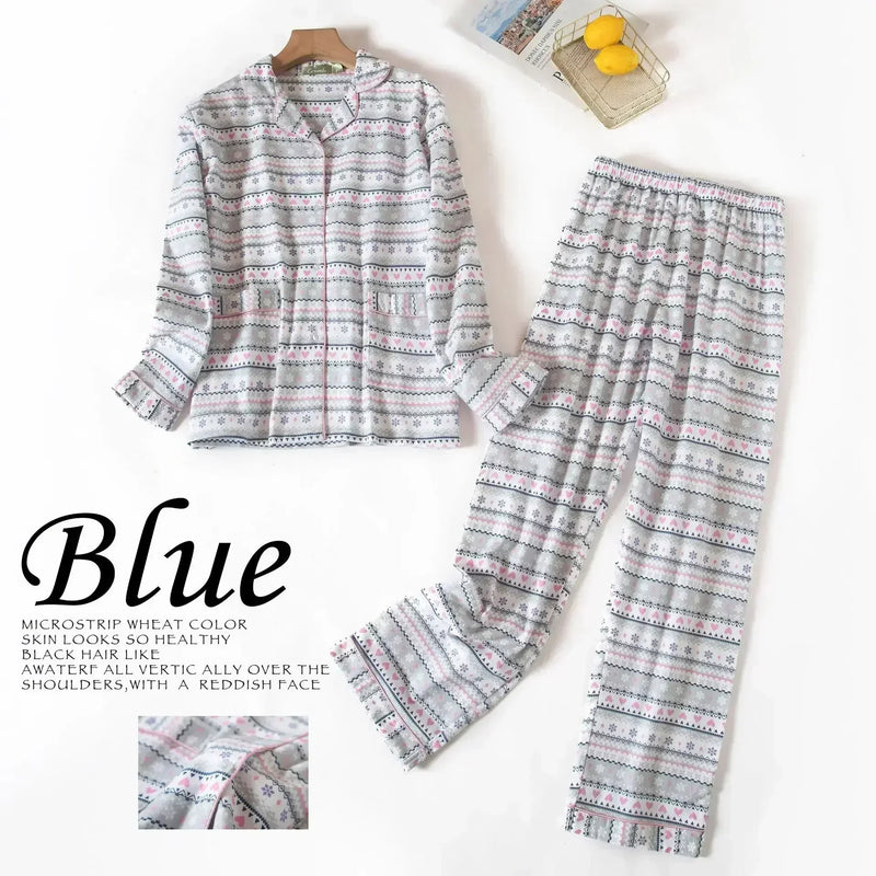 Women's Pajamas Plus Size S-XXXL Clothes Ladies Flannel Cotton Home Wear Suit Autumn Winter Pajamas Plaid Print Sleep Tops