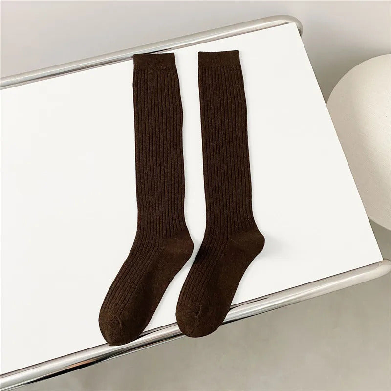 New Women's Stockings Spring Trends Casual Preppy Style Knee High Socks Female High Quality Cotton Solid Color Long Socks Comfy