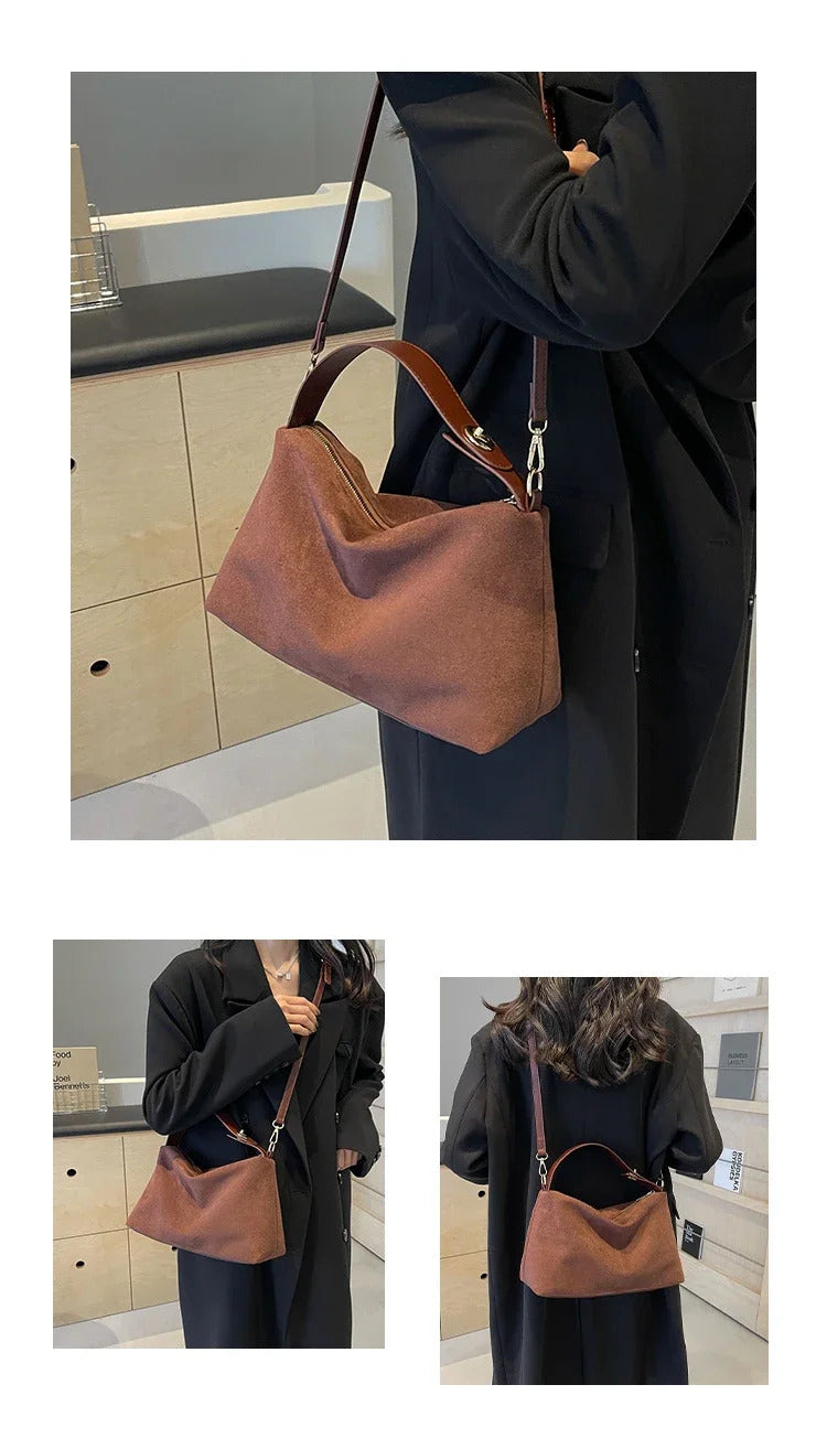 Advanced Retro Bag for Women's 2024 New Textured Frosted Shoulder Bag with Large Capacity Crossbody Commuting Tote Bag