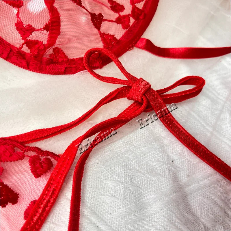 Sexy Bra Sets for Women Strap Lingerie Lace Embroidery Heart-shape Fairy Seamless Underwear See Through Exotic Set Bra Brief Set