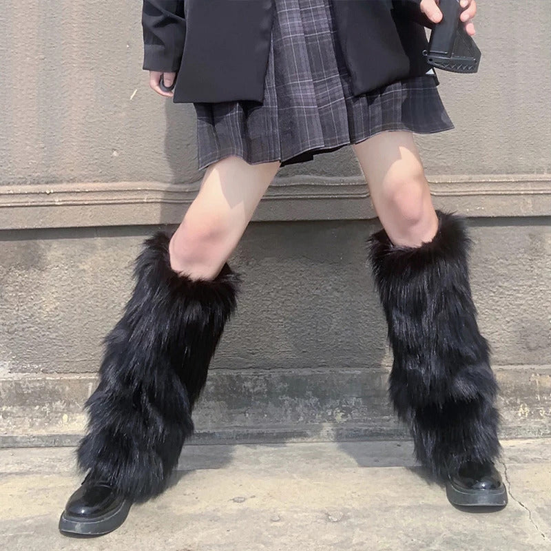 Women Faux Fur Leg Warmers Women Fall Leggings Jk Boots Stocking Girls Lolita Punk Boot Cover Harajuku Fur Foot Warming Cover