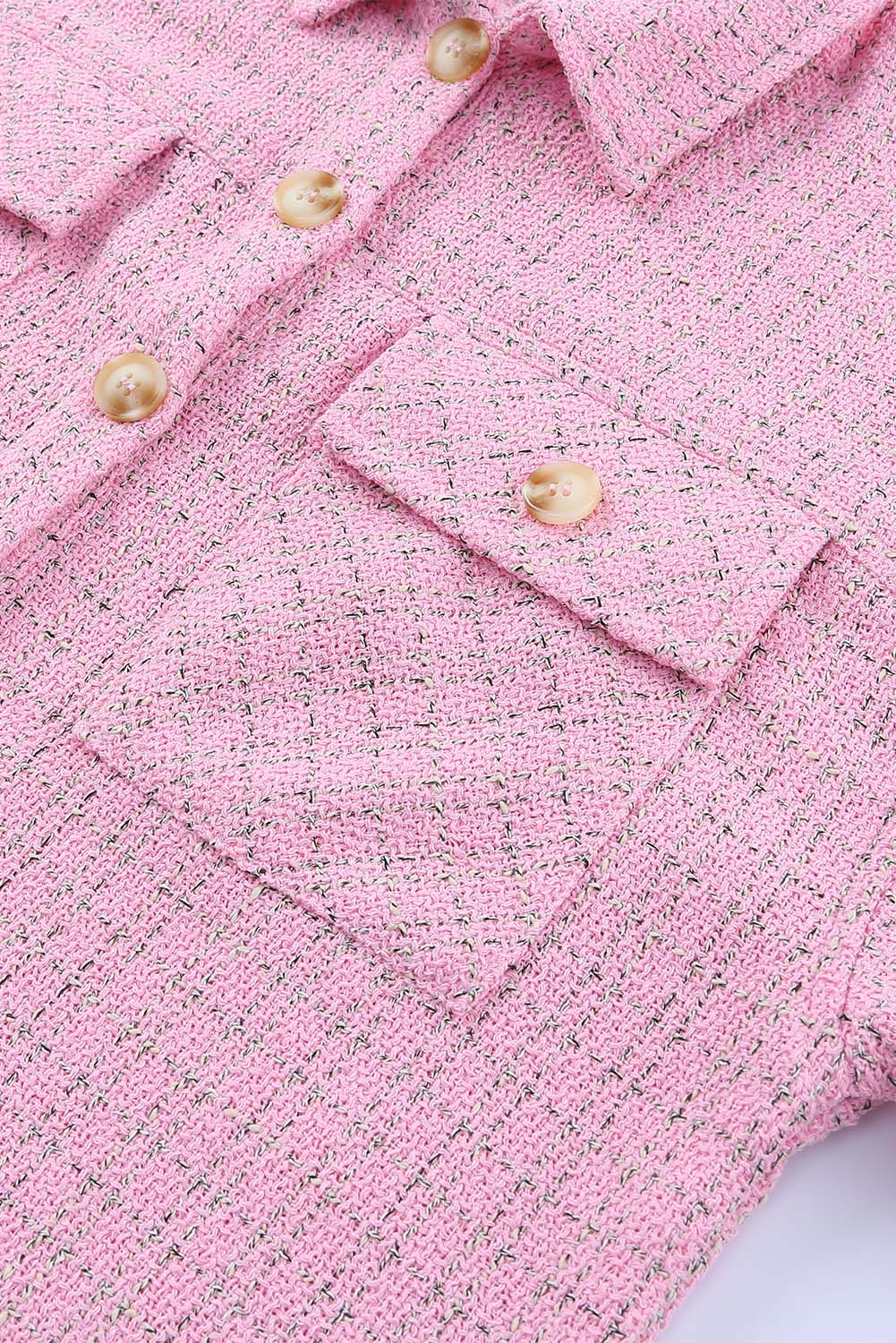 Pink Plaid Tweed Button Up Shacket