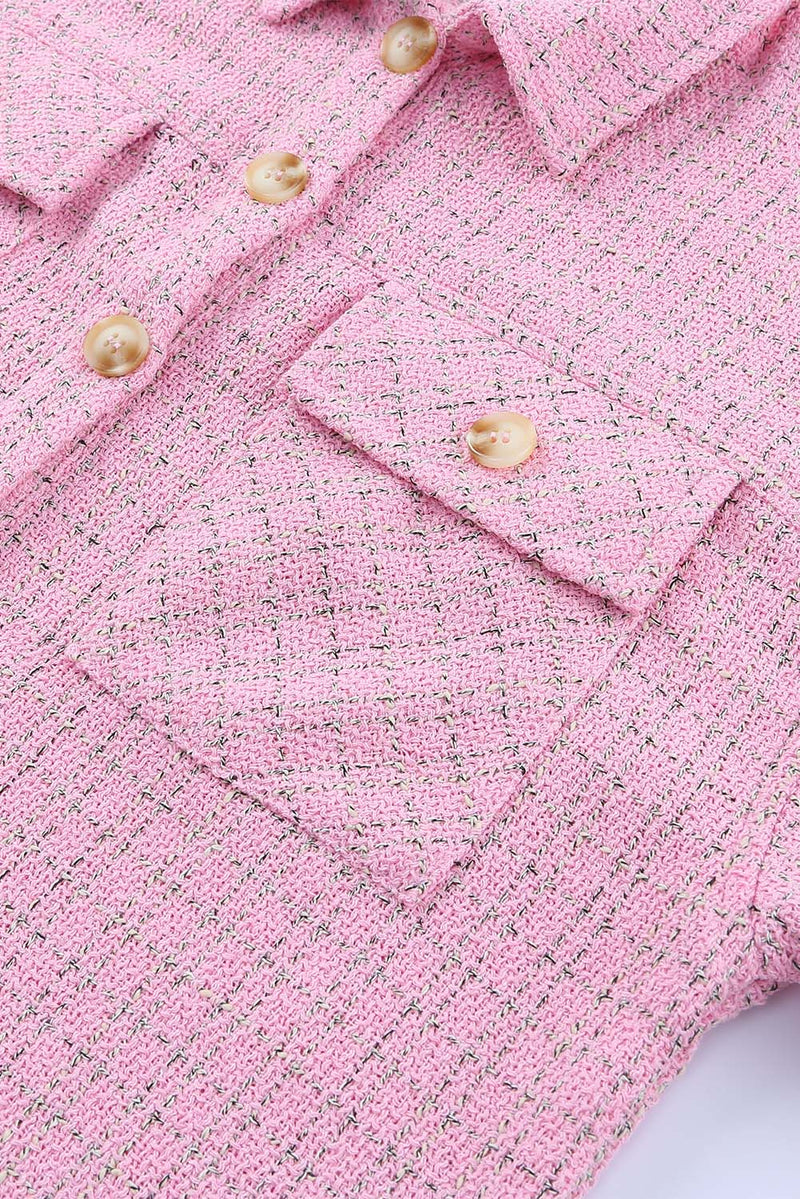 Pink Plaid Tweed Button Up Shacket