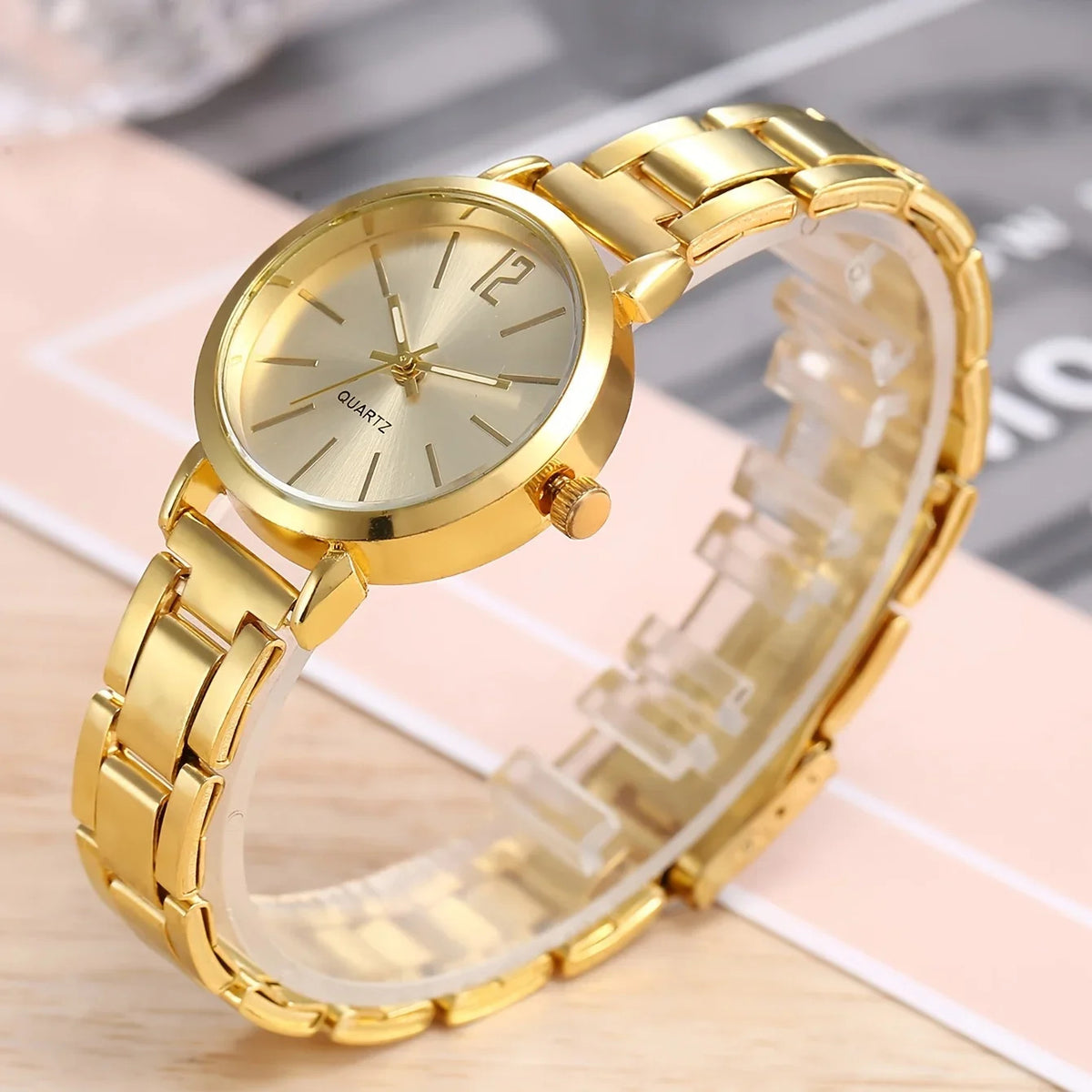 Ladies Fashion Simple Digital Alloy with Quartz Watch Bracelet 2pcs Set Luxury Women Simple Dial Ladies Watches Reloj Mujer