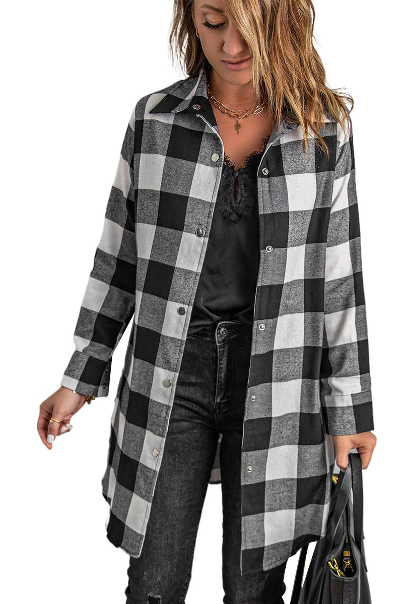 Blue Turn-down Collar Plaid Shirt Jacket