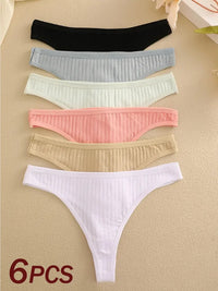 6Pcs/Set Women Cotton Thongs Panties Female Ribbed Low Rise G-String Ladies Sexy Bikini 7 Solid Color Girl Soft S-XL Intimates