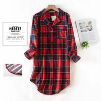 Flannel Cotton Home Nightdress Cardigan Shirt Night Dress Cute Cartoon Plaid Design Sleepwear Fashion Sleeping Shirt Woman