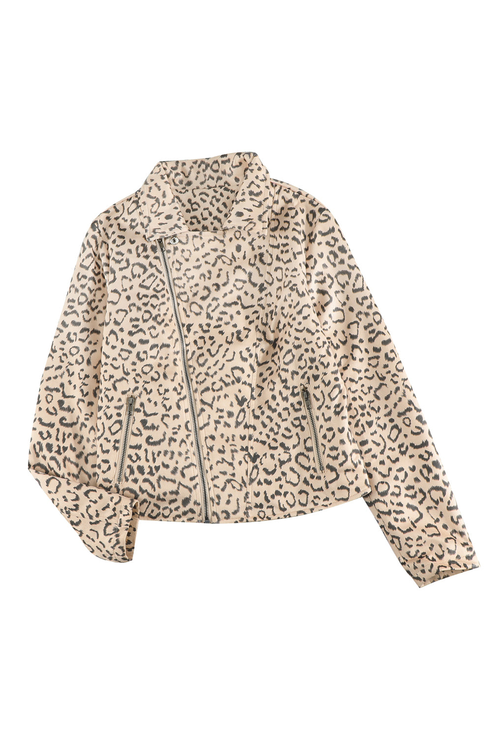 Leopard Print Zipper Lapel Collar Jacket