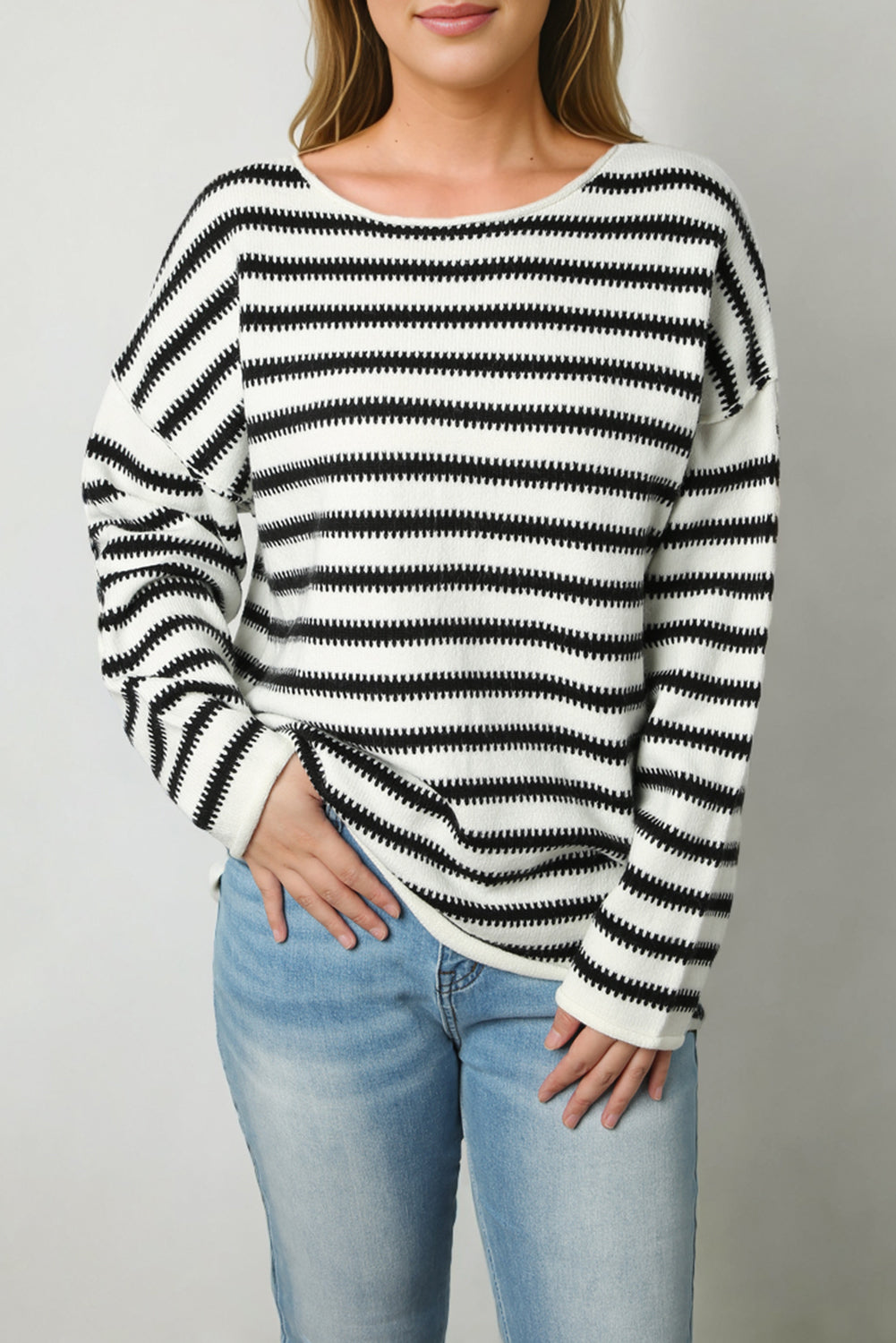 Black Striped Drop Shoulder Oversized Sweater