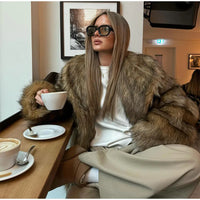 Turndown Collar Long Sleeves Fake Fluffy Fur Coat Fashion Solid Loose Warm Women's Jackets New Autumn Winter Casual Short Coats