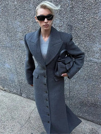 Elegant Waist Up Single Breasted Wool Blends Overcoat Women Fashion Lapel Slim Fits Long Coats Winter New Commute Lady Outwear