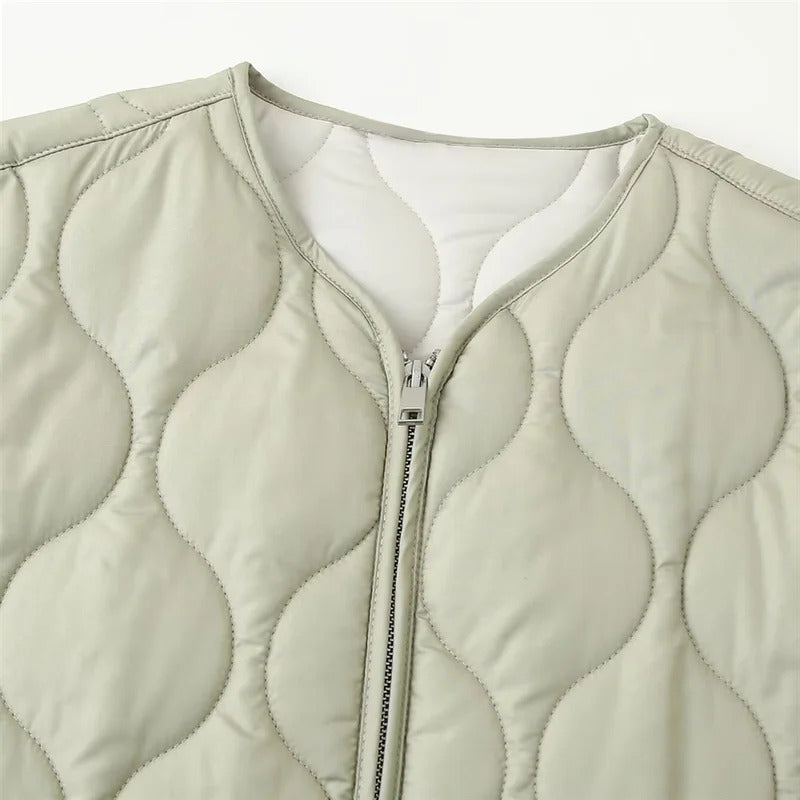 PB&ZA2024 Autumn New Women's Clothing Style Round Neck Loose Lightweight Pocket Decoration Cotton Jacket Quilted Coat