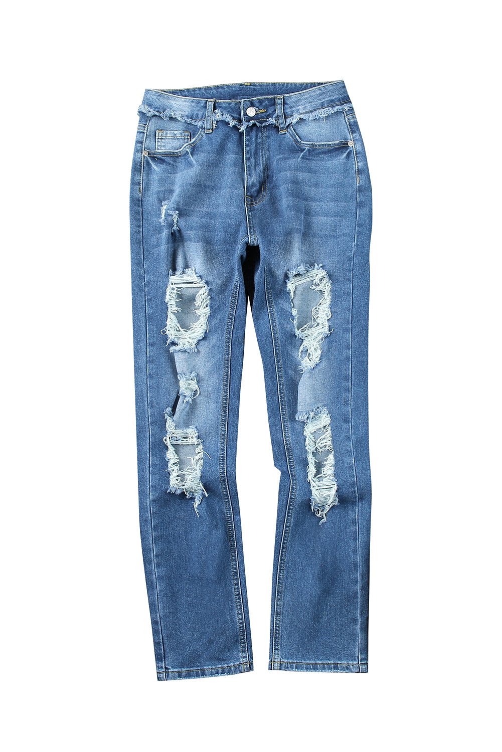 Sky Blue Cut Out Straight Leg Distressed Boyfriend Jeans