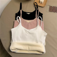 Women Winter Warm Underwear Solid Color Thermal Casual Nightwear Sexy Elasticity Female Thin Velvet T-shirt Sleeveless Tops