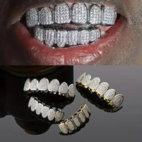 Teeth Grillz Set for Unisex Top Bottom Mouth Silver Color Teeth Grills Tooth Cap Removable Dental Fashion Body Jewelry