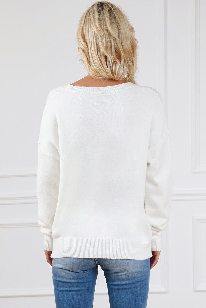 White Hello gorgeous Graphic Ribbed Trim Sweater