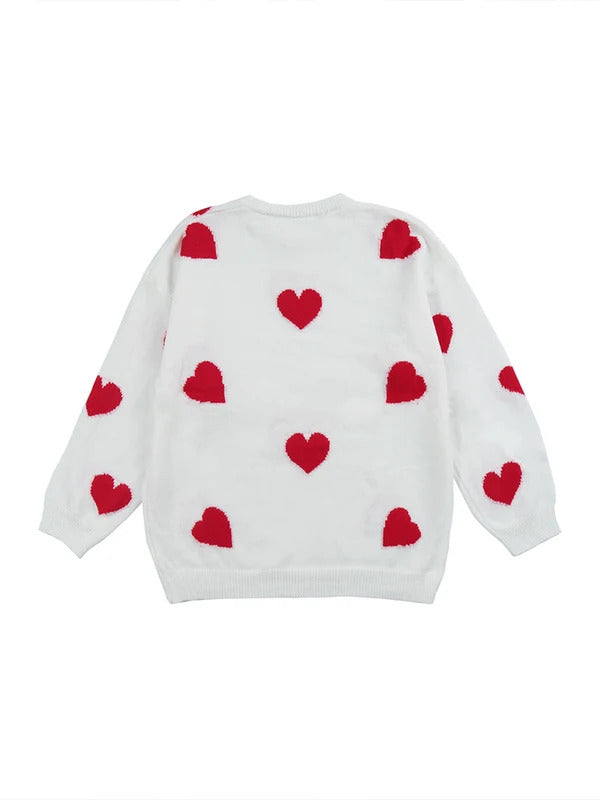 Sporty chic Women's Plus Size Valentine's Day Heart Pattern Sweater Casual Long Sleeve Drop Shoulder Sweater Women's