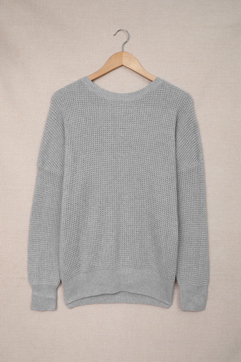 Brown Cross Back Hollow-out Sweater