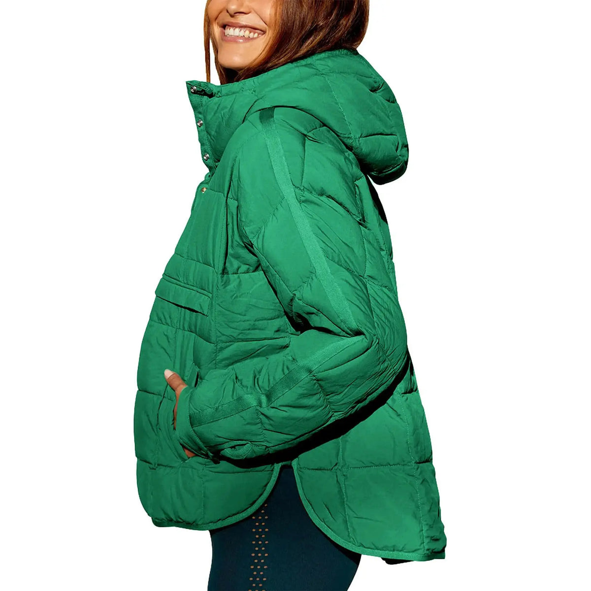 Autumn Winter Solid Color Padded Jacket For Women Fashion Pockets Long Sleeves Hooded Pullovers Japanese And Korean Casual Coats