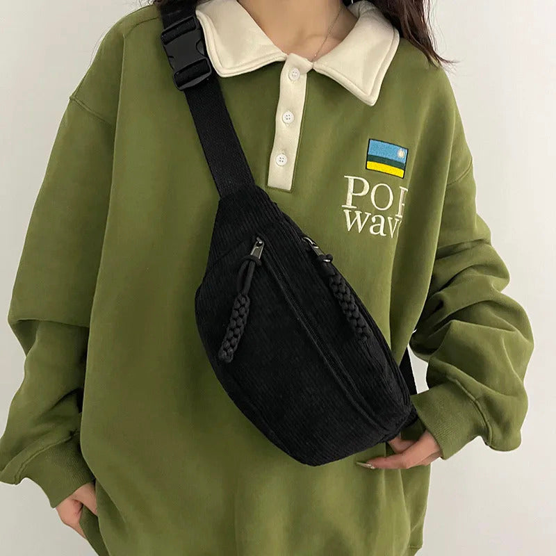 Casual Corduroy Belt Bags for Women Fashion Fanny Pack Female Banana Waist Bag Hip Purse Shoulder Crossbody Chest Bag Pocket