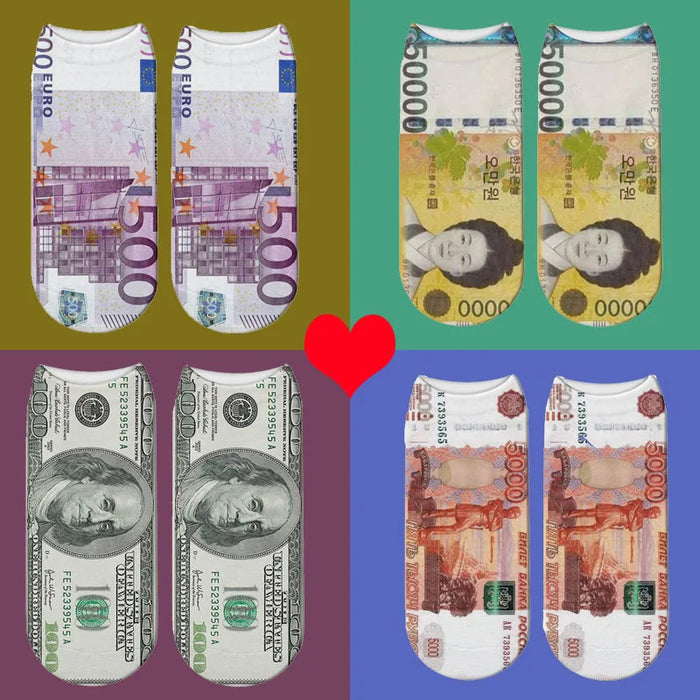 Interesting banknotes, currency, creative design, casual socks, street happy socks, fashion men's and women's home socks