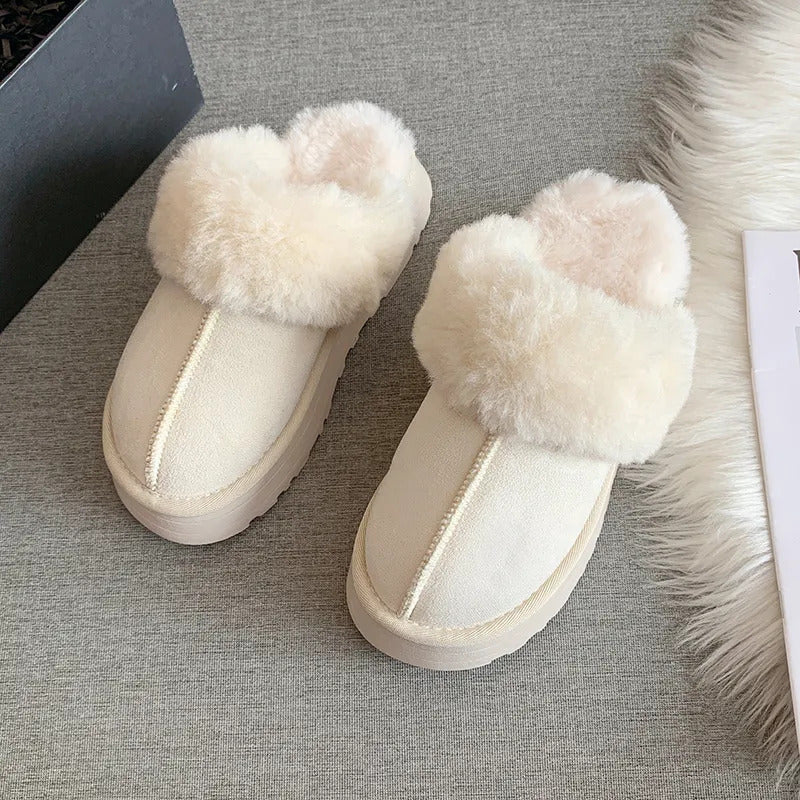 Fur Slippers Women Winter Plush Sandals  Luxury Slip on Platform Slides Female Thick Sole Designer Cotton Home Shoes