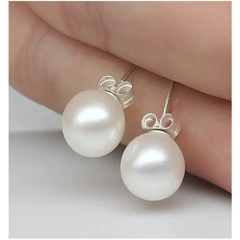 925 Sterling Silver 6mm/8mm/10mm Freshwater Cultured Pearl Button Ball Stud Earrings For Women As Best Gifts Jewerly