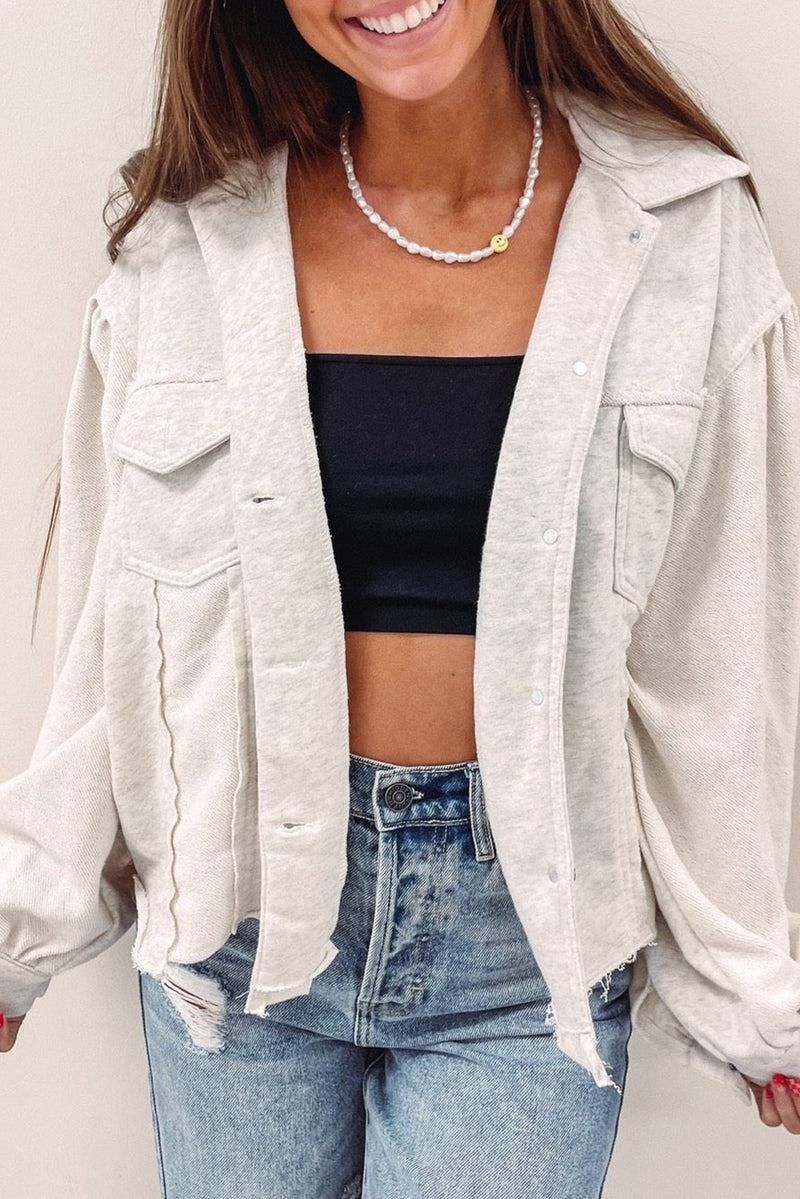 Gray Exposed Seam Flap Pocket Buttoned Jacket