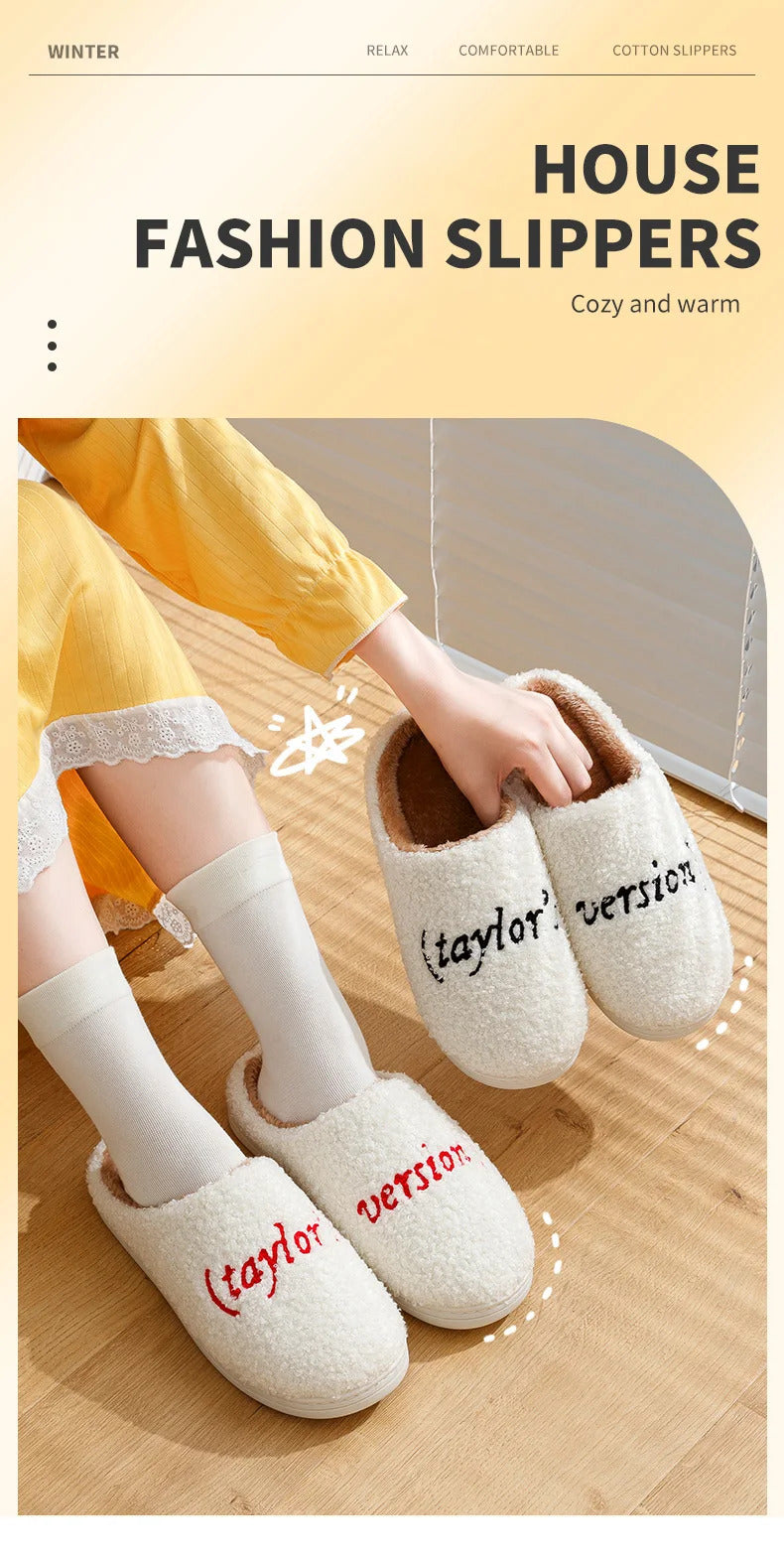 Taylor's Version Slippers Women Winter Indoor Warm Red Black Fashion Comfortable Embroidered Letters Girls Gift Home Shoes