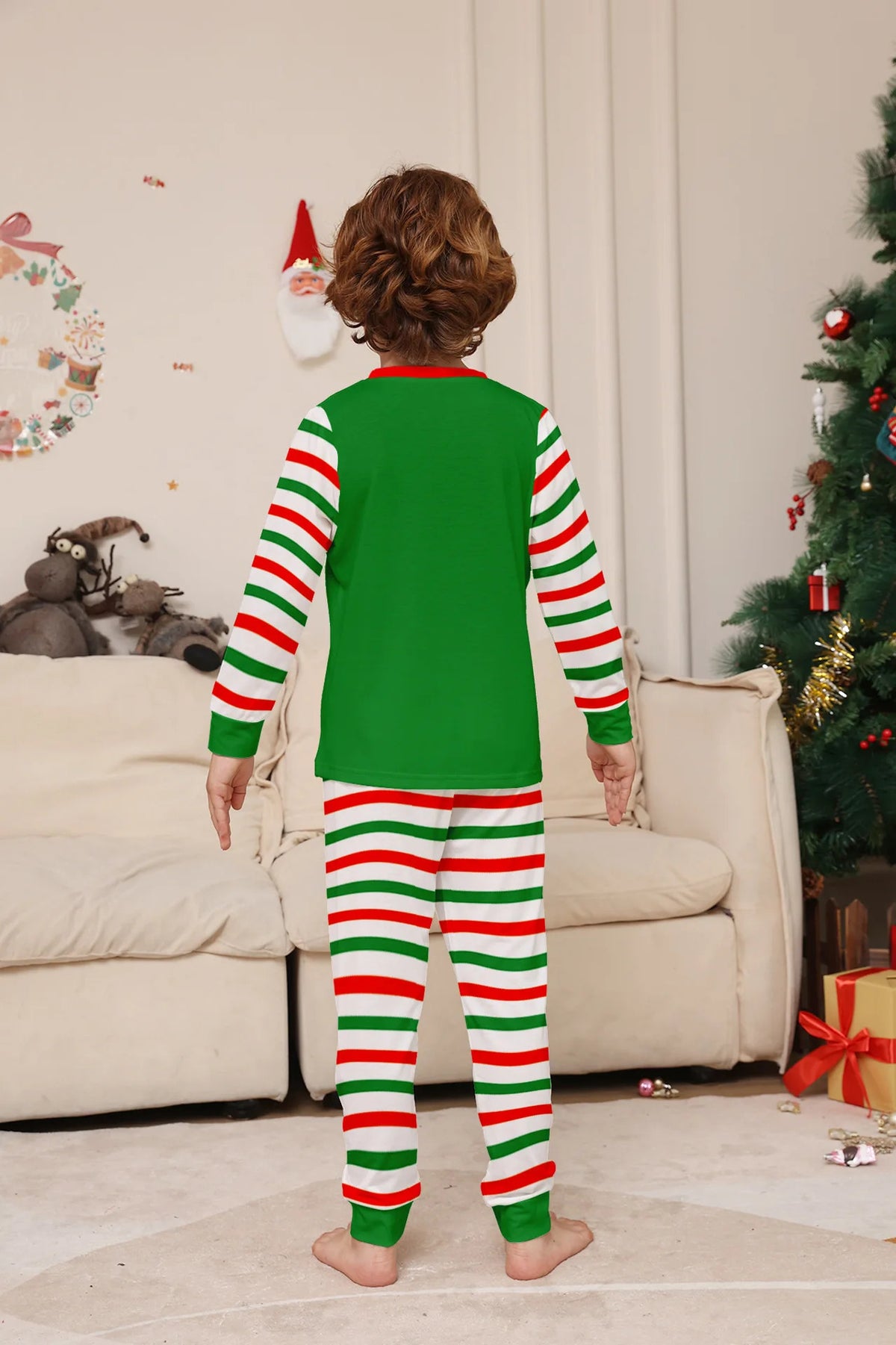 Christmas Family dress Christmas elements clothing for boys girls Adult baby set Halloween fun printed green stripe family dress