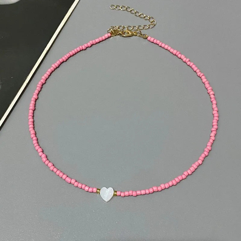 Colorful Seed Beads Choker Nekklace for Girl Spring Summer New Love Heart Design Collar Jewelry Wholesale Dropshipping