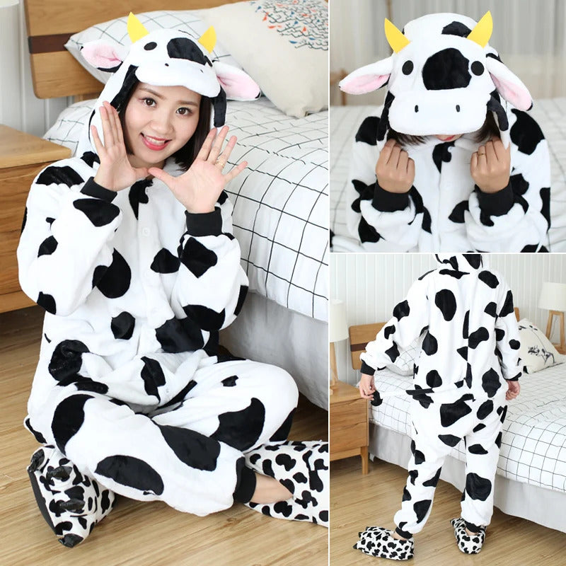 Kigurumi Cow Cartoon Pajamas Onesies For Adults Women Men Animal Pyjamas Christmas Halloween Cosplay Party Costumes