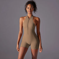 Sexy Hollow Backless Scrunch Butt Sport Jumpsuit Short Woman One Piece Gym Outfit Sleeveless Zipper Fitness Overalls Yoga Romper