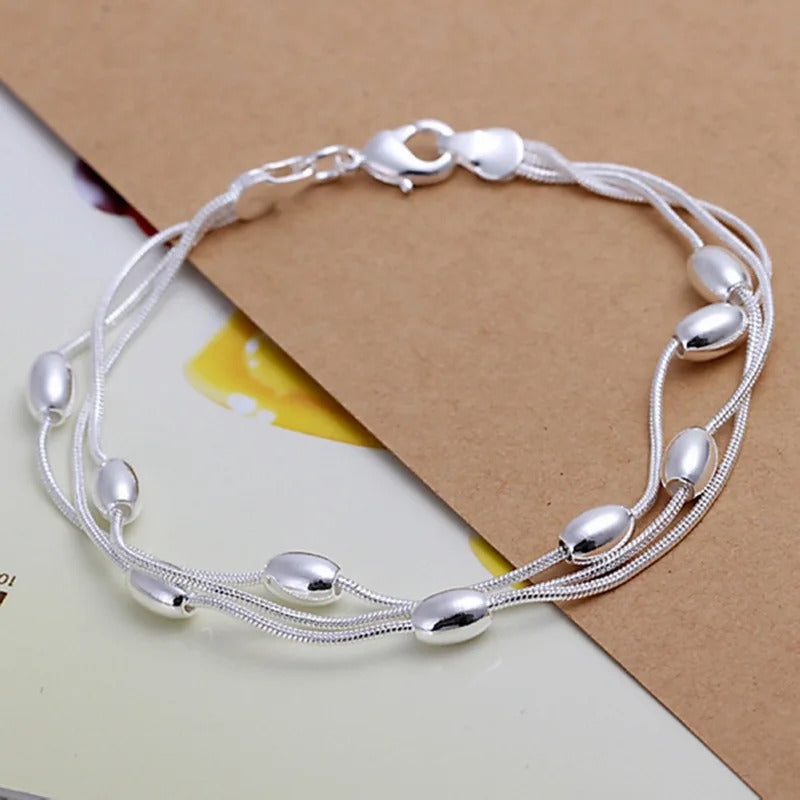 925 Sterling Silver Bracelet 5mm 20cm Flat Side Chain Lobster Clasp Bracelet For Woman Man Party Wedding Engagement Jewelry Gift