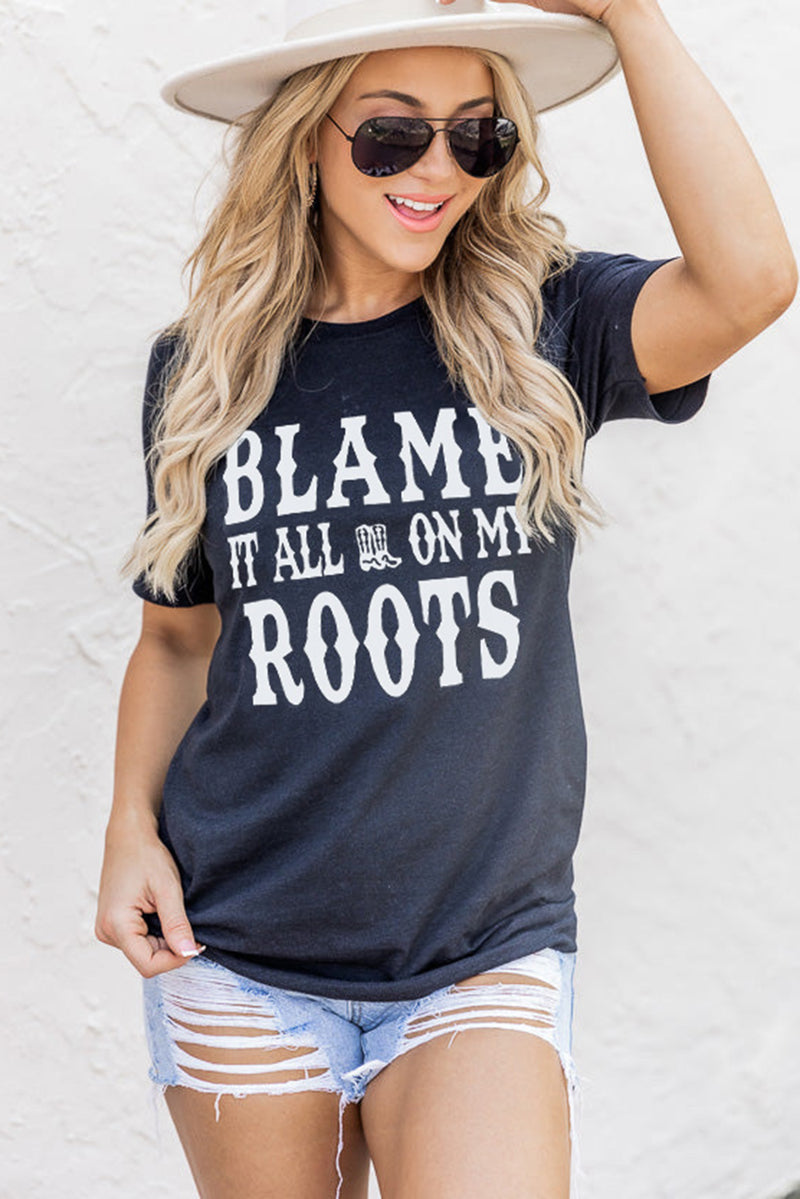 Black Blame It All On My Roots Graphic Tee