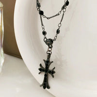 Hiphop/Rock Cross Alloy Layer Necklaces For Women Punk Black Metal Crystal Necklace Party Birthday Daily Trendy Jewelry