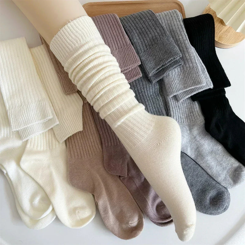 Women Soft Wool Long Socks Autumn Winter Cashmere Solid Knitted Stocking Skinny Casual Knee High Fluffy Warm Thicken Girls Socks