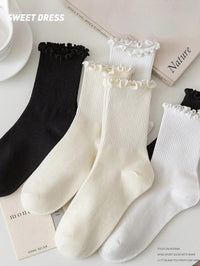 5 pair /Lot Socks for Women Ruffle Cotton Middle Tube Ankle Short Breathable Black White set Spring Autumn