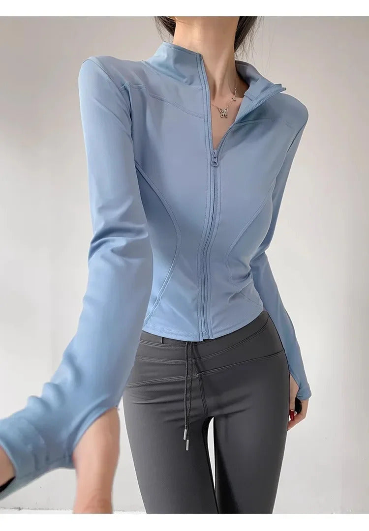 2024 Sun Quick Drying Sports Coat Women's Tight Top Yoga Jacket Long Sleeve Zipper Jacket Running Fitness Women's Jacket S-3XL