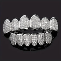 Teeth Grillz Set for Unisex Top Bottom Mouth Silver Color Teeth Grills Tooth Cap Removable Dental Fashion Body Jewelry