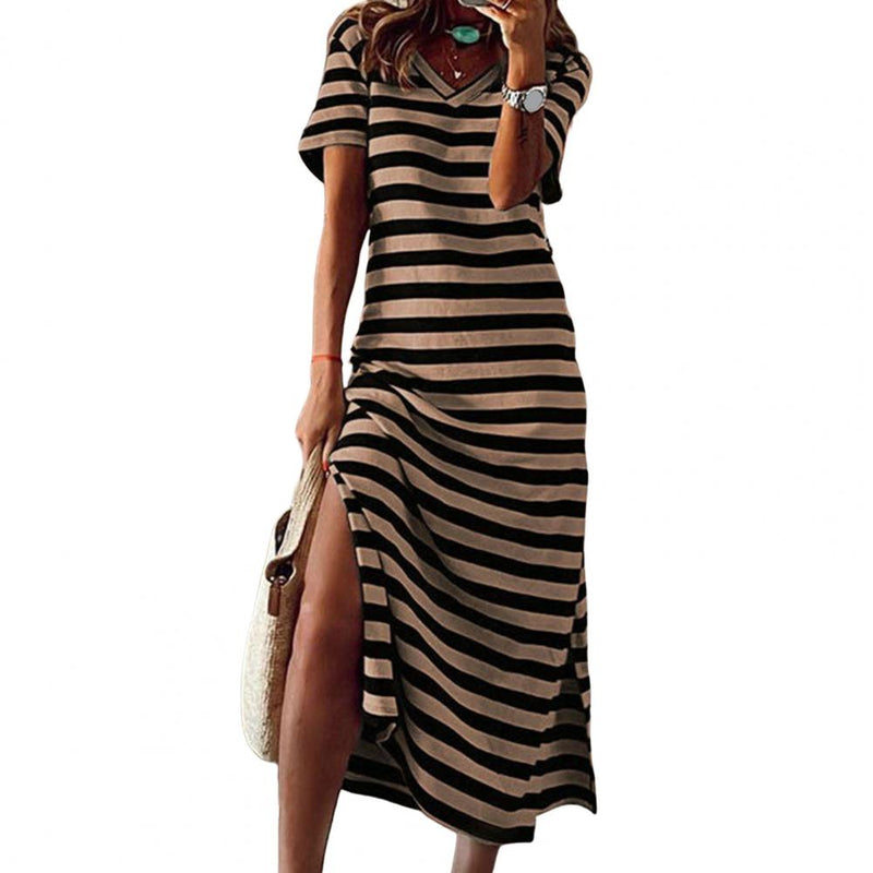 Summer Dresses 2023 Woman Plus Size Dresses For Women Casual Stripe Print V-neck Short Sleeve Loose Long Dress Robe Femme