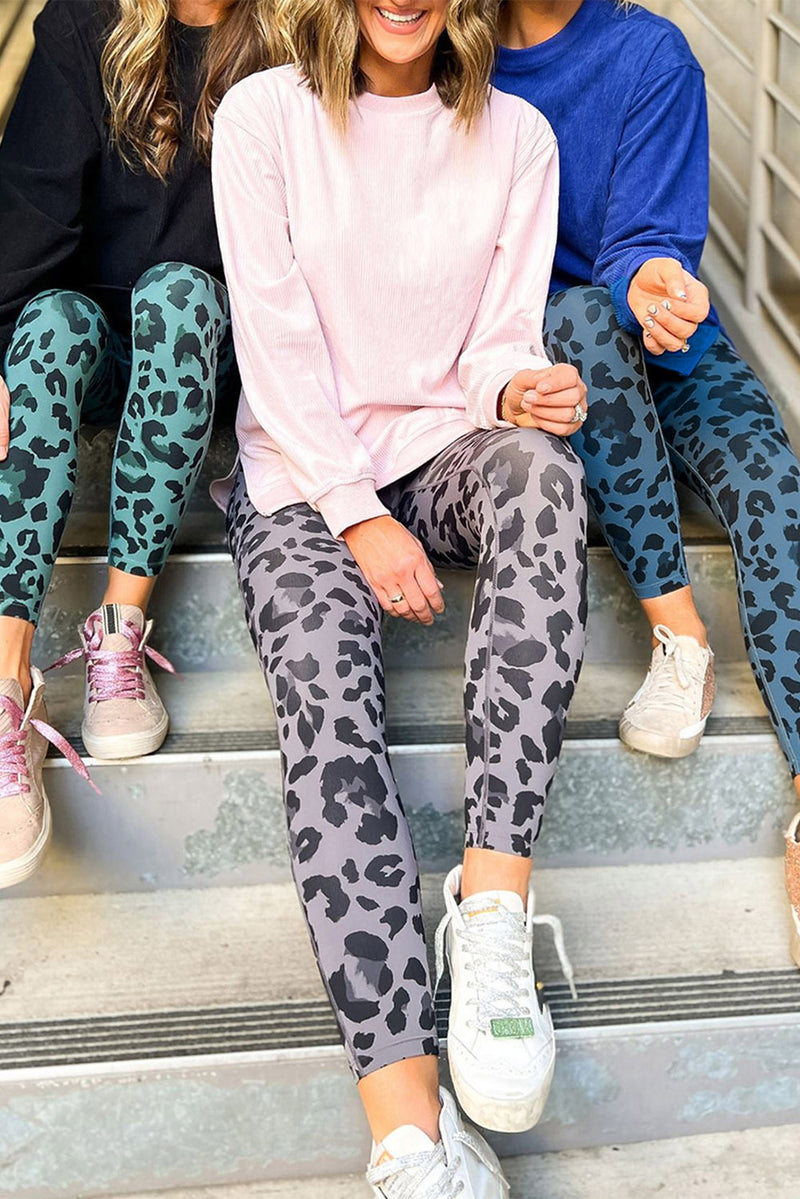 Blue Classic Leopard Print Active Leggings